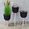 Soporte de Madera para Flores de Piso para Sala de Estar Balcón Pastoral Simple Cesta de Flores de Ratán de Paja Decoración de Piso Soporte para Macetas Alto y Bajo