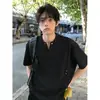 Camiseta de Verano para Hombre Cleanfit con Tachuelas, Cuello en V, Hombro Normal, Algodón Mamba Resistente, Estilo Americano, Manga Corta de Cinco Cuartos Fresca