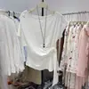 Camiseta Feminina Ruoxin Estilo High-End com Cadarço para Ajuste na Cintura, Emagrecedora, Manga Curta, Design Único com Cadarço, Novidade para o Verão 2026