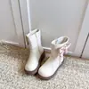 Botas de Princesa para Meninas Botas de Couro de Cano Médio Laço Doce Francês Pérola Outono/Inverno Infantil Solado Macio Zíper Lateral Botas Martin