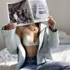 Sutiã de renda feminino fino de verão com bojo triângulo francês para seios pequenos, sem fio, alça fina, costas bonitas, fecho frontal