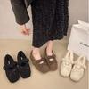 Sapatos Peludos para Aumentar a Altura de Mulheres Baixas 2026 Novo Estilo Outono e Inverno Mary Jane Laço Sapatos de Pelúcia