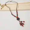 Colar de Cerâmica Estilo Étnico Retrô, Corrente Versátil Colorida Longa com Contas para Suéter, Novos Acessórios de Colar com Pingente Chinoiserie