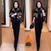 Traje Casual Grueso Forrado de Polar 2025 para Mujer, Chaqueta Casual de Retazos a Cuadros con Pantalones de Pierna Ancha, Conjunto de Dos Piezas Elegante que Reduce la Edad para Invierno