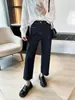 Pernas retas! Um item indispensável~ Jeans feminino com elasticidade em quatro direções, 26 novos modelos, calça baguete cropped de cintura alta bordada H081503