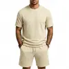 Conjunto Masculino Jacquard Xadrez Texturizado de Toalha Pesada, Solto, Simples e Moderno, Gola Redonda, Manga Curta, Atacado para Homens