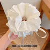 Scrunchie lenço quadrado estilo pastoral francês para meninas e crianças, elástico de cabelo doce com laço para coques, acessório de cabelo