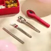 Acero Inoxidable Vajilla Portátil Palillos Cuchara Tenedor Caja de Almacenamiento Oficina Comer Comida para Llevar Lonchera Almuerzo