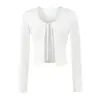 Cardigan de tricô sexy com cadarço, roupa de proteção solar para mulheres, novo estilo verão 2026, jaqueta curta de camada fina niche, moderno