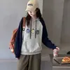Sudadera con capucha de otoño para niñas 2026 Nueva sudadera de otoño para niños con capucha de retazos de color block de moda para niños mayores