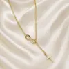 Collar con cruz elegante de moda europea y americana para mujer, joyería popular, suministro directo de fábrica, collar con cruz de la suerte de 8 palabras