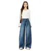 Pantalones anchos retro de estilo coreano con bordado azul, otoño 2026, de cintura alta, que cubren la cadera, adelgazantes, casuales, de mezclilla, de pierna ancha