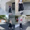 Pantalones cortos de mezclilla lavada negros estilo retro americano talla grande para mujer, verano holgados versátiles de pierna recta casuales de pierna ancha