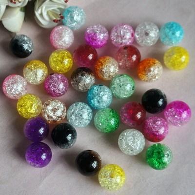 厂家直销 8-16mm亚克力裂纹爆花珠 双色直孔圆珠 DIY项链手链配件