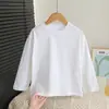 Camiseta Base Branca de Algodão Puro para Meninos Estilo Novo Moletom de Outono para Crianças e Bebês Roupa de Outono