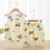 Traje de Chaleco de Algodón y Seda de Verano para Niños Niños y Niñas Dibujos Animados Sin Mangas Pantalones Base Ropa de Casa Traje de Bebé de Verano