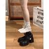 Salto Grosso Moda Francês Versátil Laço de Pérola Sapatos Femininos Mary Jane Salto Alto 2025 Outono e Inverno Novo Estilo