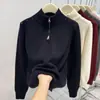 Suéter de Punto Fleece Integrado con Cremallera y Cuello Semi-Alto 2025 para Mujer, Otoño e Invierno, Engrosado para Calidez, Adelgazante, Moderno y Grueso