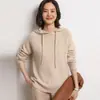 Sudadera con capucha de cachemira de color liso engrosada para mujer, holgada, casual, nueva para primavera, suéter pullover cálido, ropa exterior