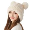Nuevo Invierno Lindo Gorro Tejido con Bola de Pelo para Mujer, Exterior, Borde Afelpado Reductor de Edad, Protección para las Orejas, Gorro de Lana Combinable, Cálido