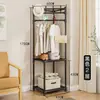 Cabideiro Multifuncional de Canto, Cabide de Roupa Montado na Parede, Sapateira e Chapéu de Chão, Armazenamento para Quarto, Rack Multifuncional de Armazenamento e Secagem