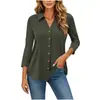 2016 Europeu e Americano Transfronteiriço Amazon Novo Estilo Fashionável Feminino Gola V Manga Longa Casual Cor Lisa Camisa com Botão 9 Cores 5 Tamanhos