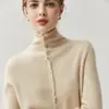 Suéter base de punto para mujer de cachemira con borde enrollado, moda minimalista, cuello semi-alto, capa interior, grueso, holgado, adelgazante, manga larga