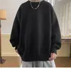 Suéter masculino versátil de cor sólida estilo americano com gola redonda, nova coleção outono e inverno, peça de tricô estilosa e casual de caimento solto