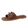 Sandalias planas sin cordones con hebilla metálica para mujer, sandalias de verano elegantes y únicas de punta cuadrada, nueva colección 2026