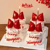 Decoración para Pastel de Feliz Año Nuevo 2026 Adorno Acrílico Nochevieja Cuero Rojo Decoración de Moño 3D Inserto