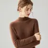 Suéter de malha slim fit com gola semi-alta para outono e inverno, top de camada base estilo novo sem costura