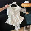 Chaleco sin mangas con cuello en V, volantes y corbata, estilo coreano, para mujer, moda verano 2026, top versátil holgado y rejuvenecedor