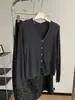 Cardigan de Tricô Jacquard com Gola V e Botões de Concha em Mistura de Lã para Mulheres, 26 Novidade de Início de Outono Suave Fino Suéter Casaco Curto