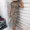 2026 Otoño Transfronterizo Europeo y Americano Nueva Ropa Femenina de Comercio Exterior Elegante para el Trabajo Vestido Lápiz Estampado de Leopardo de Manga Corta Ceñido a la Cintura
