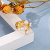 Anillo abierto de acero inoxidable en oro de 18 quilates con 4 diamantes estilo INS de moda europea y americana, anillo de lujo ligero para mujer