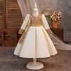 Vestido Nuevo Estilo al por Mayor para Niños, Vestido de Satén Estampado, Vestido Abullonado de Manga Larga que Favorece la Figura