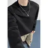 Moletom jacquard desconstruído limpo e com bom caimento para homens, blusa interna de gola pequena para outono, camiseta tendência de manga longa pesada