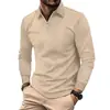 Camisa polo de otoño nueva con cremallera para hombre de Amazon transfronterizo, color liso con patrón sutil, polo casual con cuello camisero