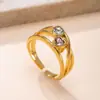 Anillo Abierto de Nuevo Producto Transfronterizo, Diseño Exagerado y Único, Fundido con Diamantes, Anillo de Acero Inoxidable, Anillo de Pareja, Fabricante de Joyería para Manos