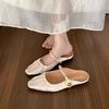 Meias Pantufas Francesas de Cetim com Biqueira para Uso Externo de Verão Feminino, Sapatos Mary Jane de Alto Padrão, Sapatos Mule, Sandálias Estilo Fada