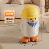 Cubo de basura de dibujos animados de patito amarillo con tapa deslizante para el hogar, habitación infantil, dormitorio, con ruedas, cubo de basura de pingüino de doble compartimento móvil