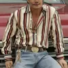 Camisa Casual Listrada Estilo Americano para Comércio Exterior Transfronteiriço, Camisa Masculina de Manga Longa Não Amassa para Primavera e Outono, Envio Direto da Fábrica de Origem