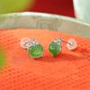 Pendientes Yuebao de plata de ley S925 con jaspe hetiano chapado en oro, estilo retro, estilo Ruyi, elegantes y chinos.