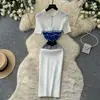 Vestido de Tricô A-Line com Gola Lapela Patchwork Estilo Levemente Luxuoso para Mulheres, Verão Estilo Coreano Manga Curta Color-Blocking Cintura Marcada Emagrecedor Vestido para o Dia a Dia
