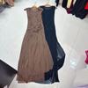 Vestido Tejido Color Chocolate Europeo y Americano Nanyou Nuevo Diseño Falda Larga de Gasa Retro Francesa