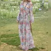 En stock: Vestido Floral Vintage Estilo Francés P.Tre con Cuello en V, Mangas Abullonadas, Cintura Ceñida y Falda Fluida para un Ambiente Festivo