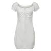 Primavera e Verão desejo AliExpress Sexy Elegante Gola Quadrada Manga Curta Cor Sólida Cadarço Dobrado Bolsa Saia Lápis Vestido para Mulheres