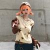 Camiseta de manga larga y cuello redondo para mujer, estilo retro informal con estampado de estrellas transfronterizas europeas y americanas Y2K, con contraste de colores y combinable