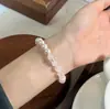 Pulseira de Cristal Rosa Natural Manta com Pérolas Imitação Cor Rosa para Mulheres, Doce e Elegante, Versátil, Novo Estilo Chinês, Joia de Alta Qualidade