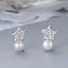 Pendientes de perlas con forma de estrella de cinco puntas, versión coreana, nuevos pendientes de plata s925 transfronterizos, soporte vacío para bricolaje, fabricantes de joyas.
